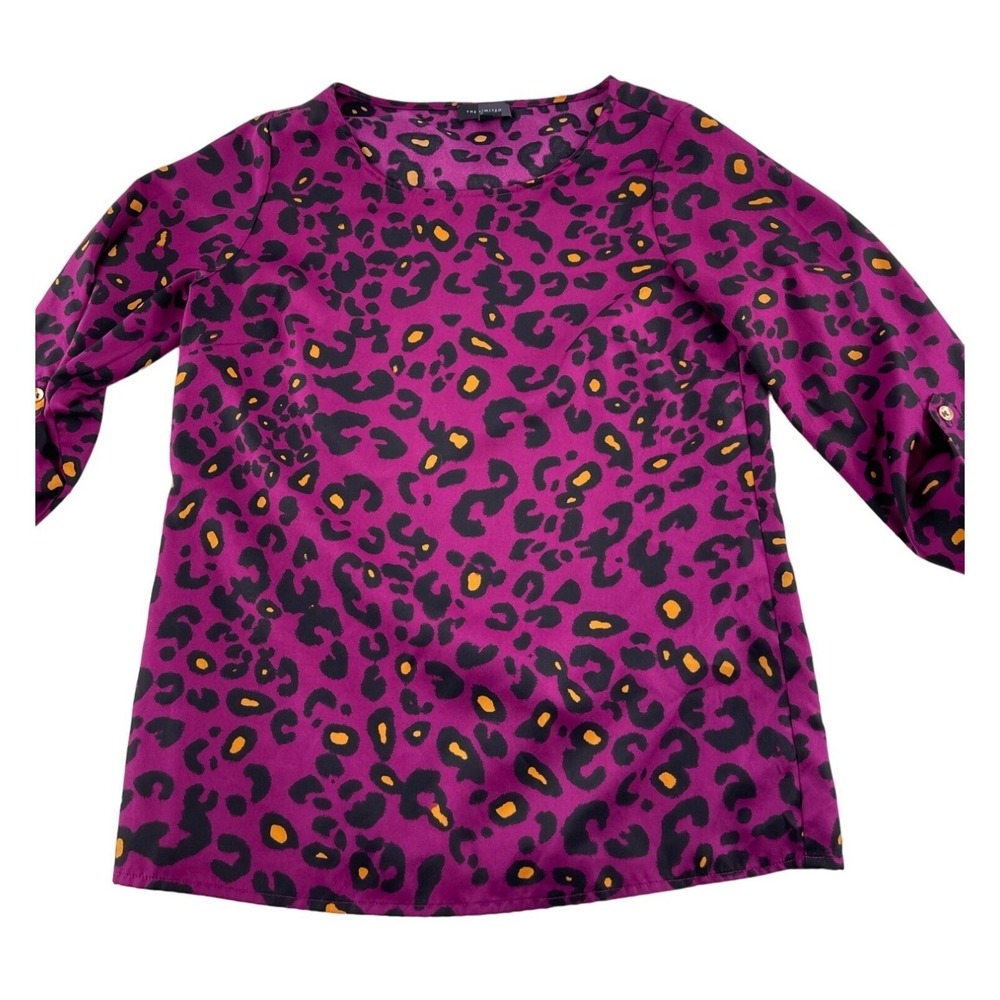 The Limited Womens XS Magenta Leopard Print 3/4 Button Tab Sleeve Blouse Top